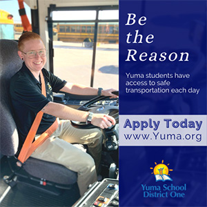 Be the reason Yuma students have access to safe transportation each day. Apply today www.Yuma.org. Yuma School District One